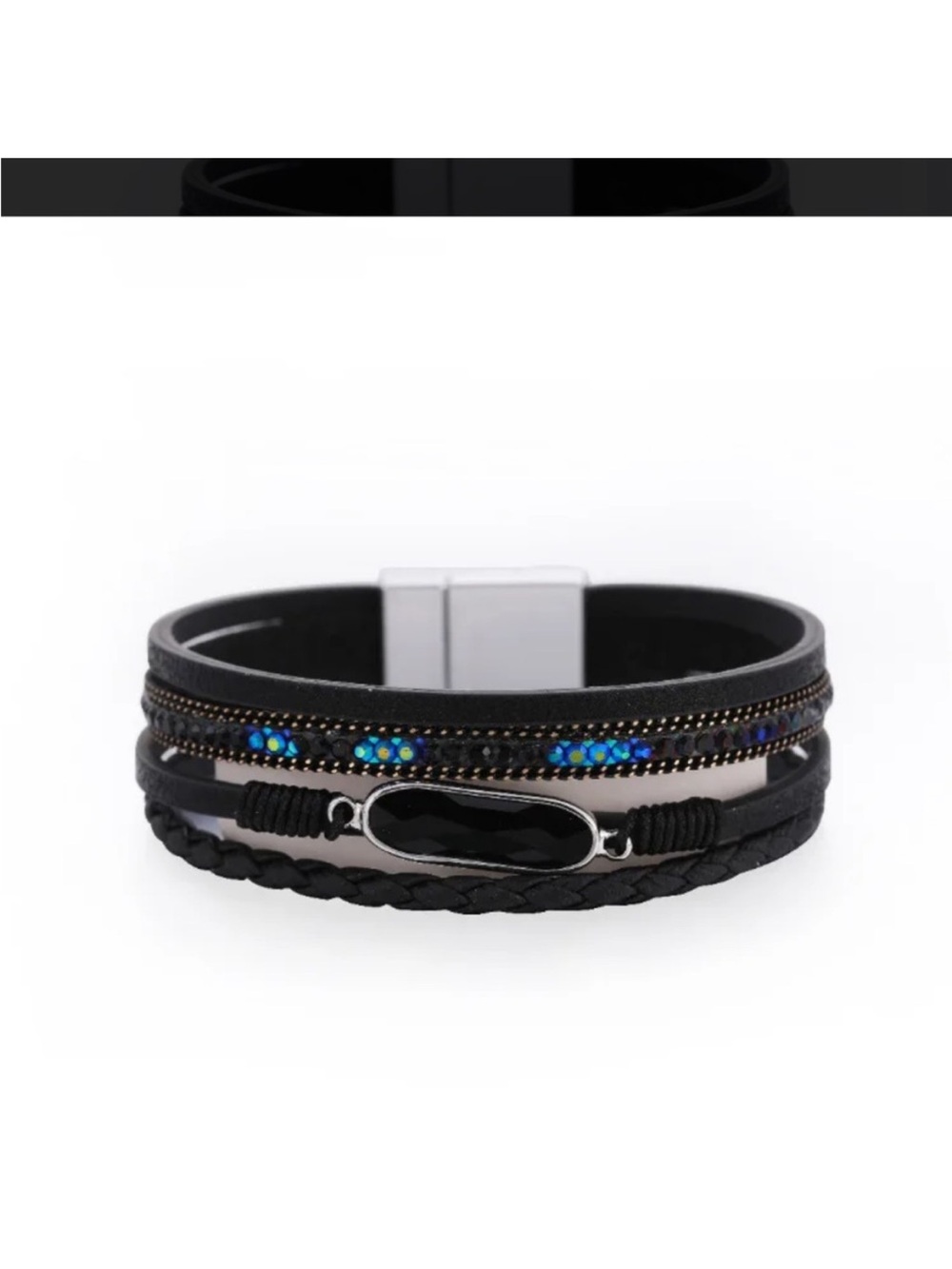 Arwen Eco Black Multi-Layer Leather Black Boho Iridescent Beads Bracelet